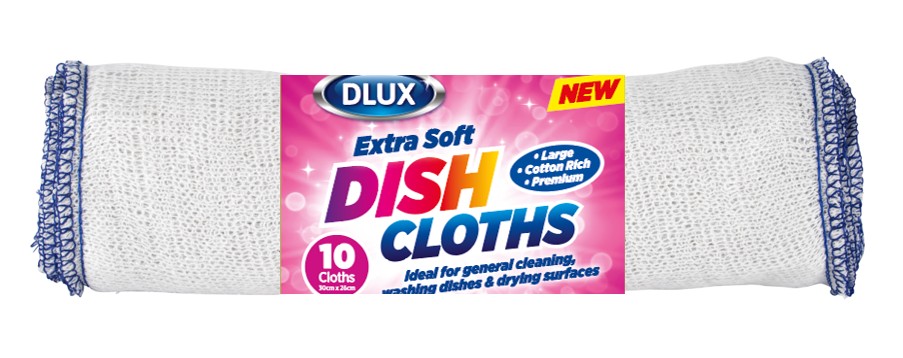 DLUX extra soft cotton-rich dish cloths, pack of 10, pink packaging