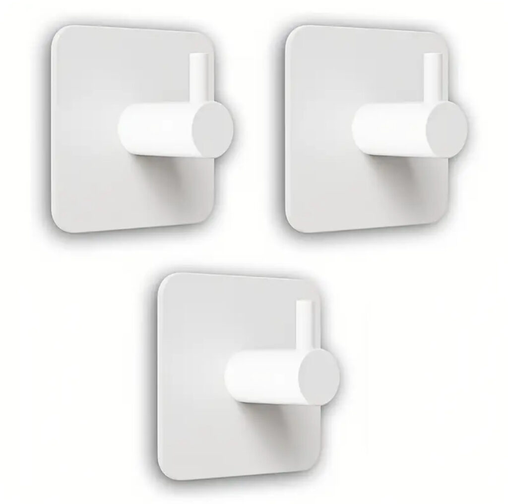 Minimalist White Self-Adhesive Wall Hooks (Pack of 3)