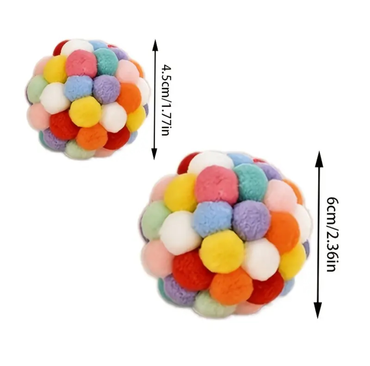 Colourful Pom-Pom Cat Ball Toy with Bell- Set of 2 - Image 2