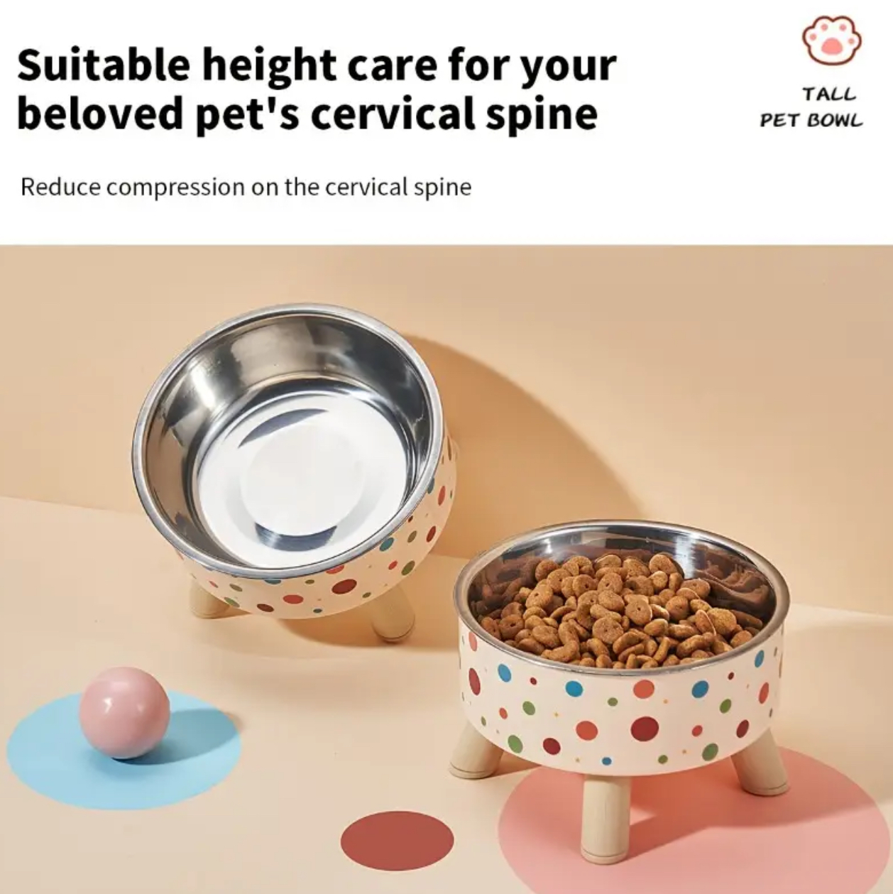 Raised Dual Pet Bowl Set – Stainless Steel Food & Water Bowls