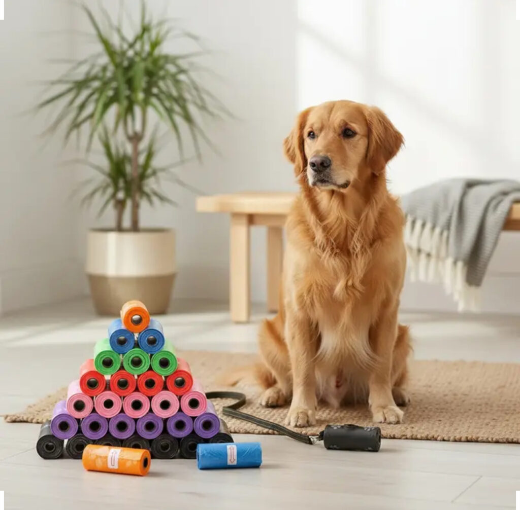 Dog Poo Bags – Paw Print Design (5 Rolls / 75 Bags)