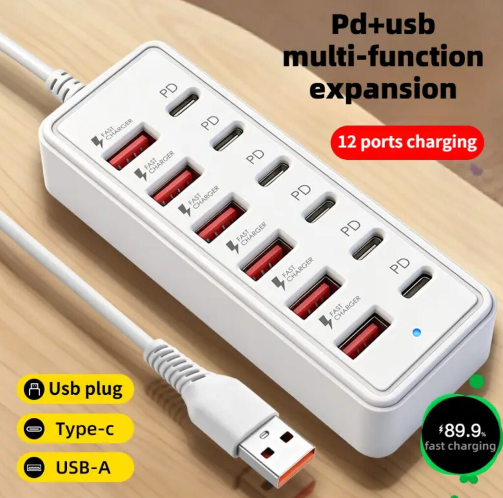 12-Port USB Fast Charging Hub – USB-A & USB-C