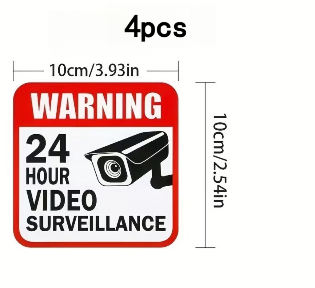 CCTV Warning Stickers – 24 Hour Surveillance (Pack of 4)