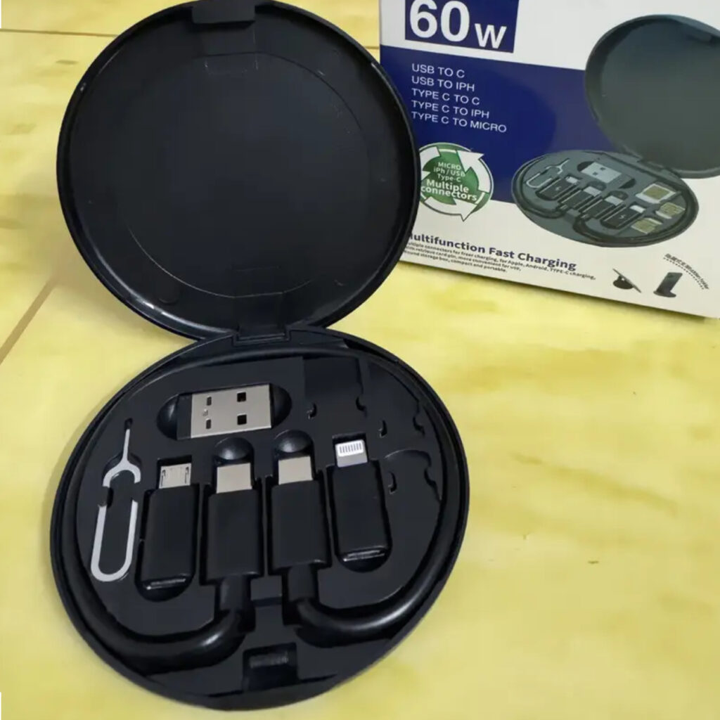 Compact All-in-One Charging Cable Kit – Round Case