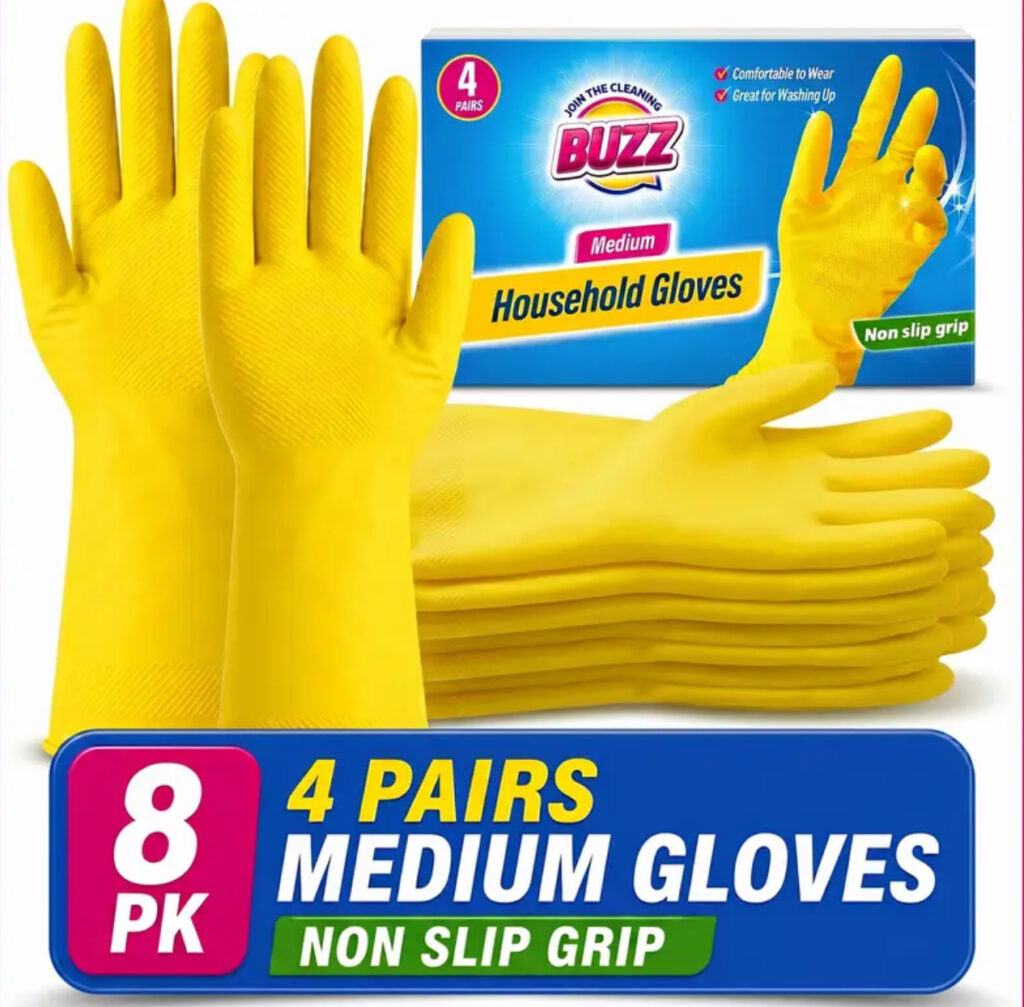 Buzz Medium Household Rubber Gloves – (4 Pairs Pack)