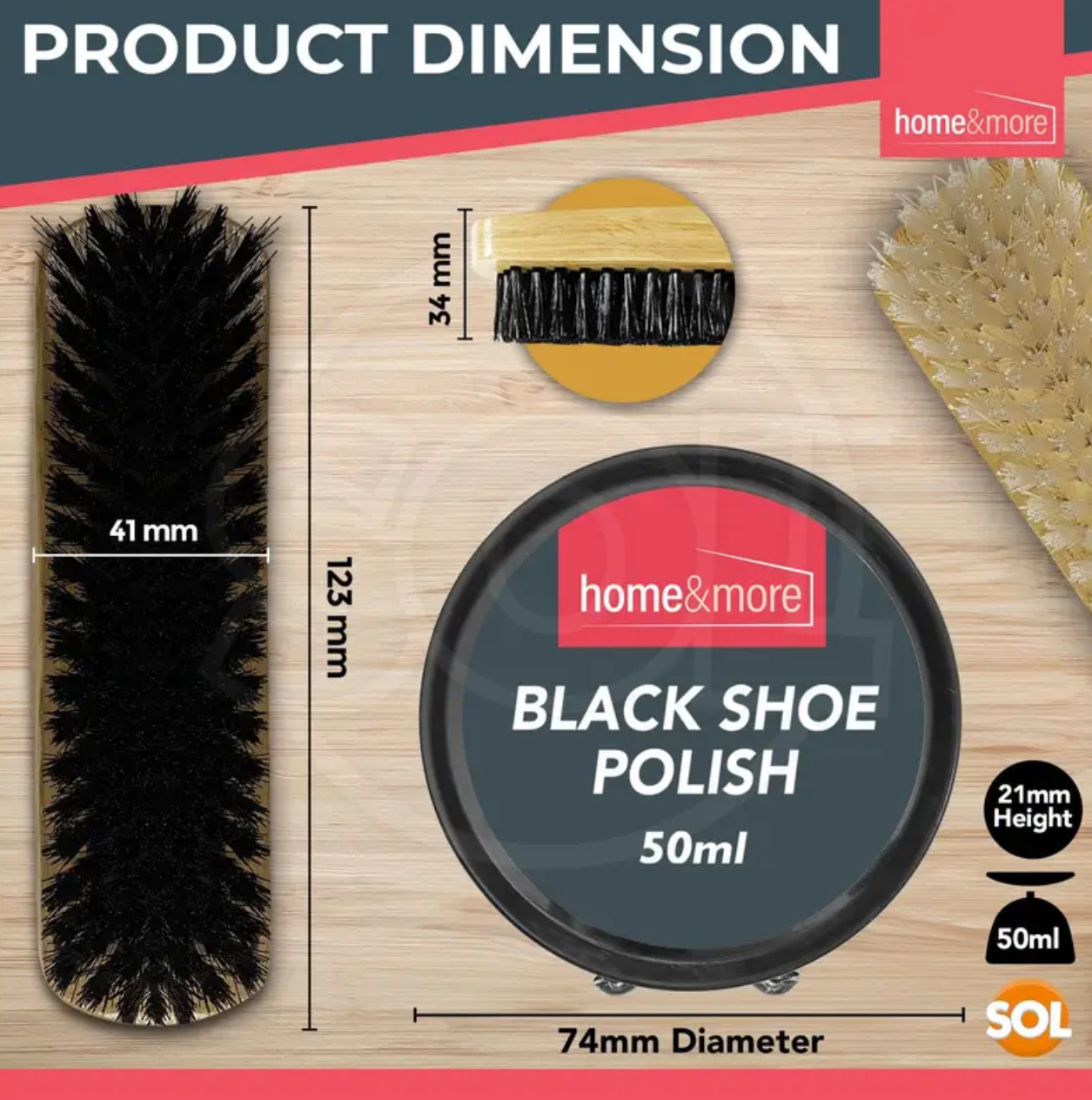 Shoe Brush & Polish Set – 2 Brushes + 2 Black Polish Tins - Image 2