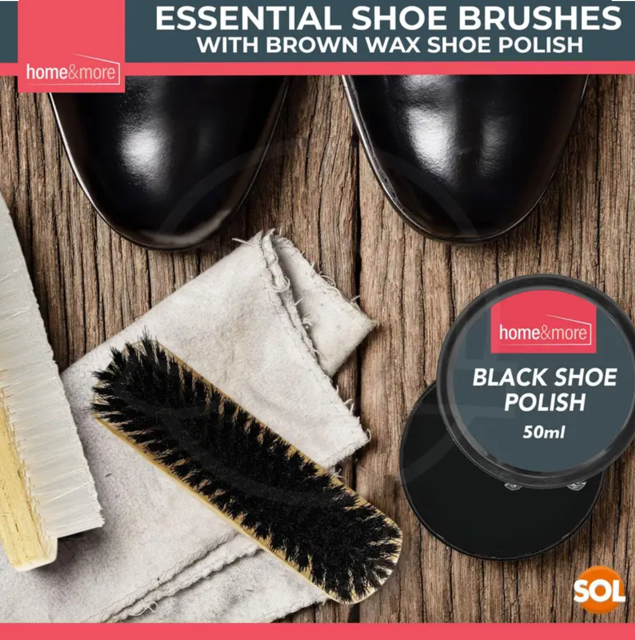 Shoe Brush & Polish Set – 2 Brushes + 2 Black Polish Tins - Image 3