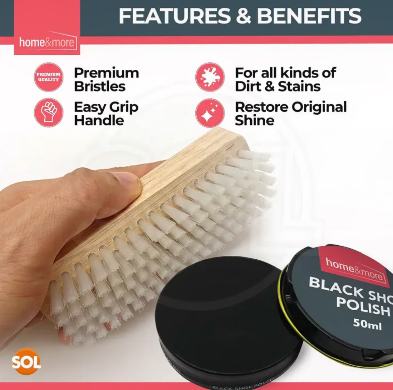 Shoe Brush & Polish Set – 2 Brushes + 2 Black Polish Tins - Image 4