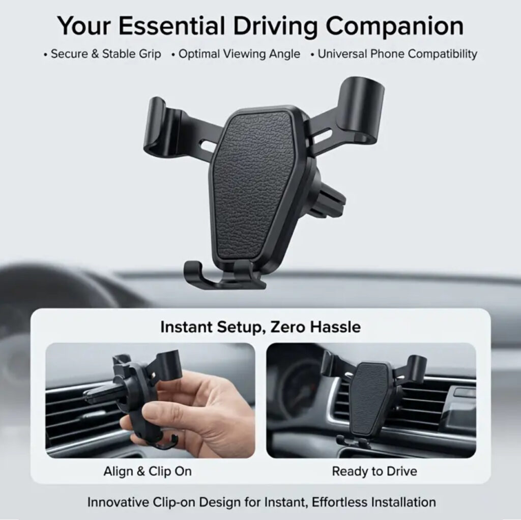 Car Vent Phone Mount – Clip-On Universal Holder